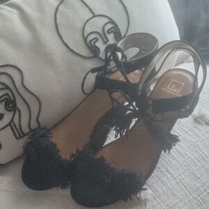Zara Black Fringe Sandals